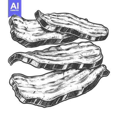 Aset premium populer: Three Slices of Bacon Displayed in a Monochrome Style