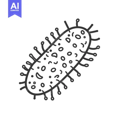 Aset desain premium: An illustration showing a bacterium in a black and white style