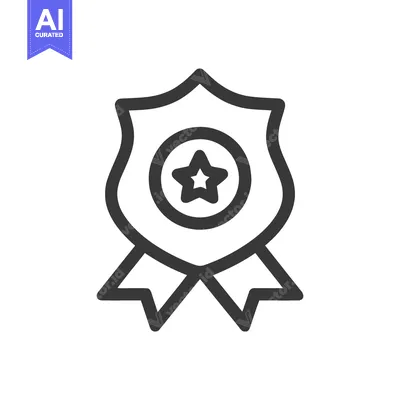 Popular premium asset: Minimalist Police Badge Icon with Star and Ribbon Detail, Black Outlin