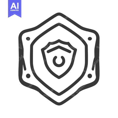 Aset desain premium: The stylized black and white illustration depicts a shield icon