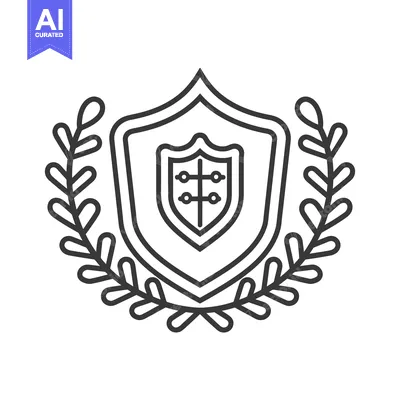 Aset premium populer: A black and white shield surrounded by decorative foliage