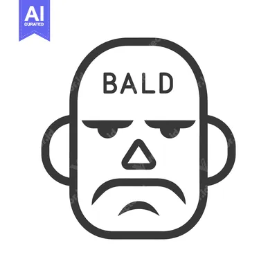Aset premium populer: A simple black and white illustration of a bald frowning face