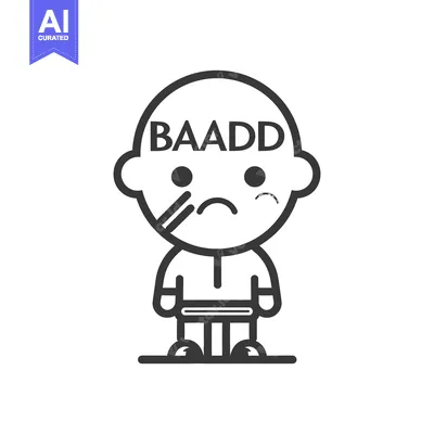 Premium design asset: A simple illustration shows a sad figure with the word baadd above