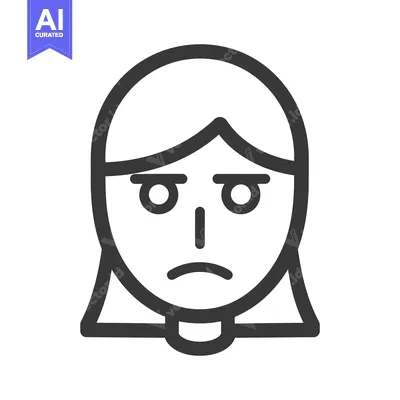 A simple outlined illustration depicting the face of a sad woman