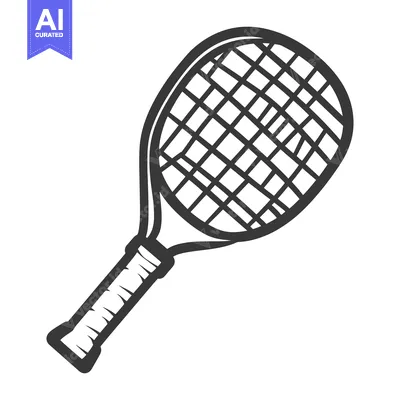 Aset desain premium: A monochrome illustration showing a tennis racket on a white backgroun