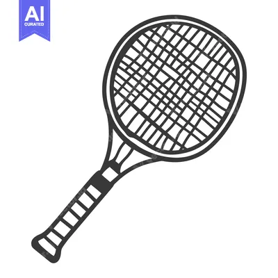 Aset desain premium: An illustrative line drawing depicting a tennis racket on white backgr
