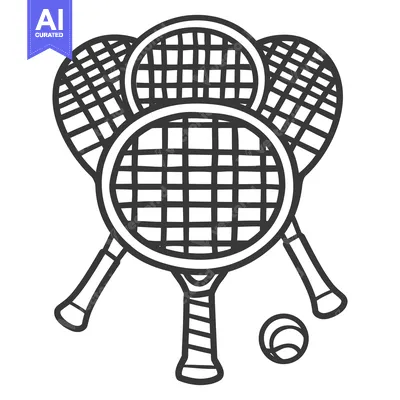 Aset premium populer: Three tennis rackets and a ball arranged on a white backdrop