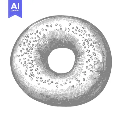 Aset desain premium: A grayscale image of a fresh bagel with sesame seeds