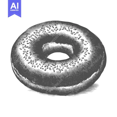 Aset desain premium: This image showcases a simple drawn bagel on a white background