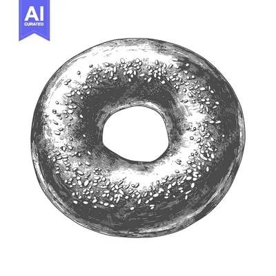 Aset desain premium: A bagel with sesame seed topping in grayscale illustration