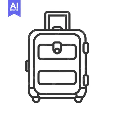 A line art illustration showing a suitcase ready for travel