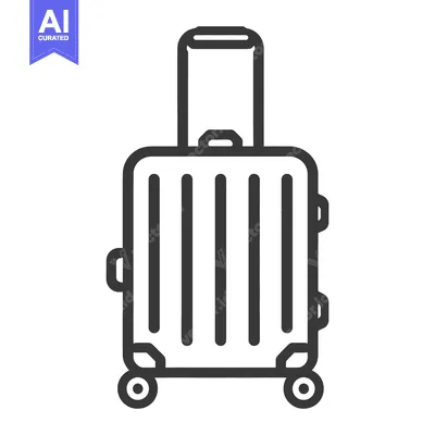 Premium design asset: A black and white image illustrating a travel suitcase on wheels