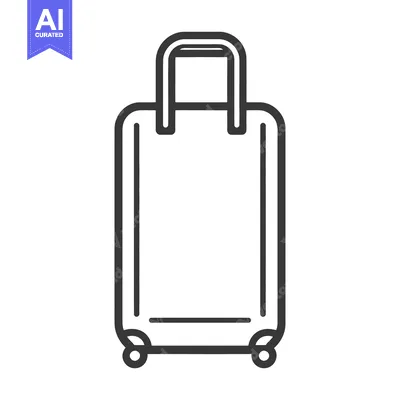 A black and white line art image of a rolling suitcase