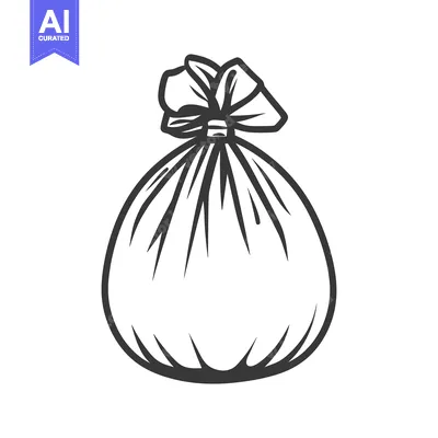 Premium design asset: Simple black and white illustration of a tied plastic bag
