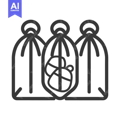 Premium design asset: Three decorative sacks containing stylized objects with string closure