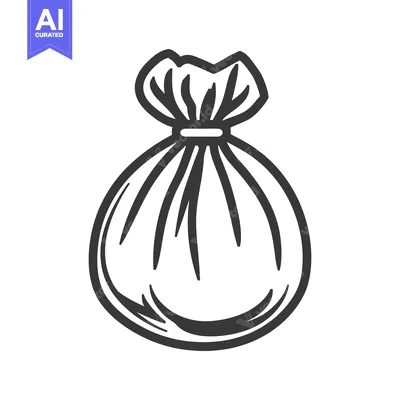 A simple illustration of a tied drawstring bag in a simple style
