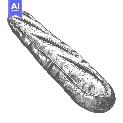 Aset premium populer: A detailed drawing of an isolated baguette bread loaf