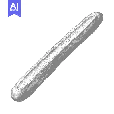 Premium design asset: A gray baguette lies against a white background and looks delicious