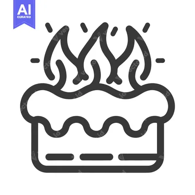 Aset desain premium: Simple line drawing of a birthday cake with flames on top