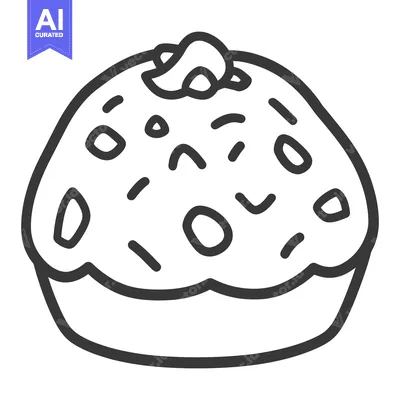 Aset desain premium: A black and white illustration of a decorated baked muffin