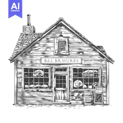 Aset premium populer: A quaint rustic building showing a bakery shop