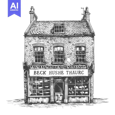 Aset desain premium: A detailed illustration of a shop facade in a drawing style