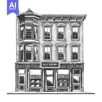 Premium design asset: Vintage Building Depicting a Bakery and Its Architecture