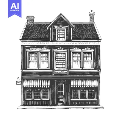 Premium design asset: The black and white illustration of a house building