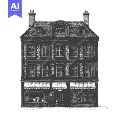 Aset premium populer: A detailed illustration of a brick building facade