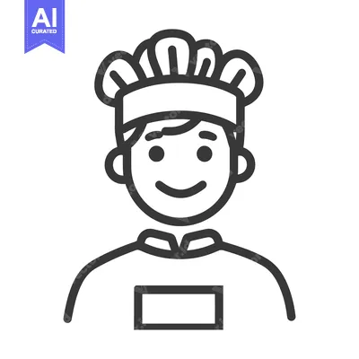 Aset premium populer: A smiling chef wearing a tall hat and uniform is shown