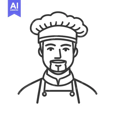 Aset premium populer: A graphic outline illustration depicting a chef ready to cook