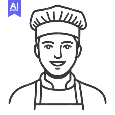 Aset premium populer: Smiling chef wearing a tall white hat and an apron looks forward