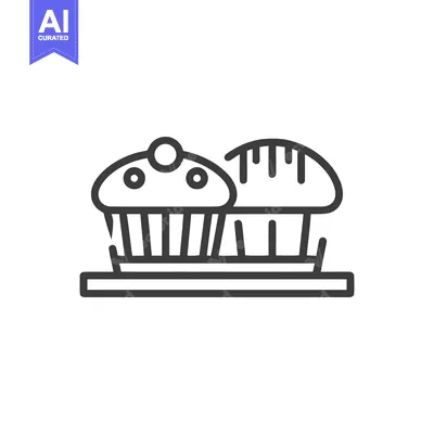 Aset desain premium: Minimalist Line Art: Cupcake and Bread on Tray Icon