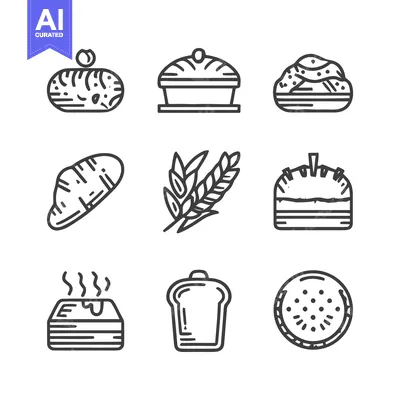 Popular premium asset: Bakery Icons Set: Linear Style, Fresh Bread, Pastries, and Wheat
