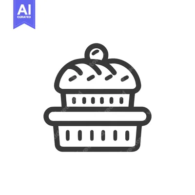 Aset premium populer: Minimalist Cupcake Icon: Sweet Treat in a Basket