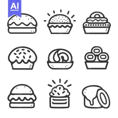 Aset desain premium: Various desserts illustrated in a simple line art graphic style