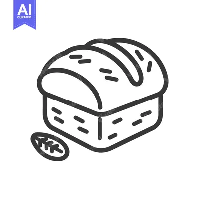 Aset desain premium: A loaf of bread and leaf illustrated in a simple outline style