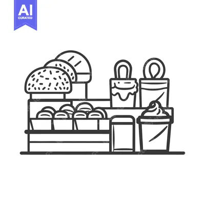 Popular premium asset: A black and white line art display of various food items