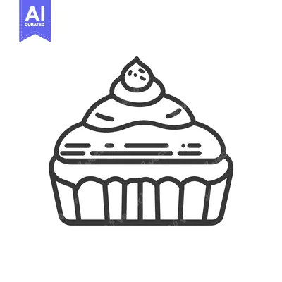 Aset premium populer: A simple black and white cupcake design with delicious frosting