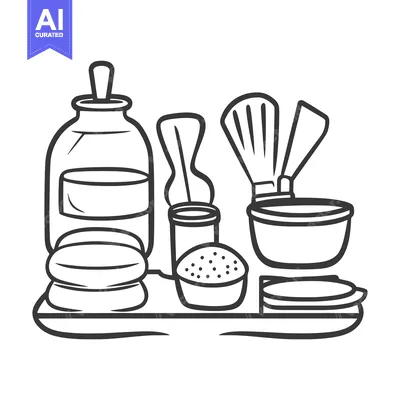 Aset premium populer: A graphic illustration showing shaving and grooming accessories and pr
