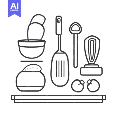 Popular premium asset: Depiction of assorted kitchen tools and elements on a counter