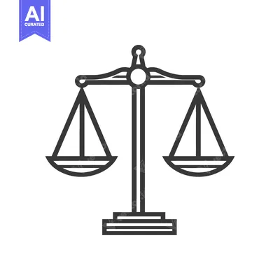 Aset desain premium: A black and white simple illustration of balanced scales of justice