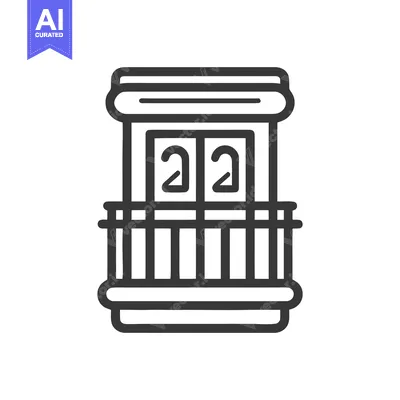 Premium design asset: Minimalist Balcony Icon: Architectural Detail, Black Outline on White