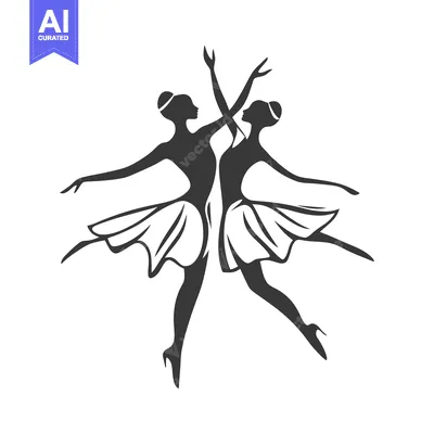 Premium design asset: Two elegant ballerina silhouettes are gracefully posing and performing