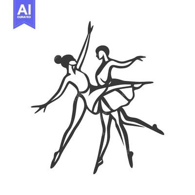 Aset premium populer: Two dancers performing a graceful ballet routine in black outlines