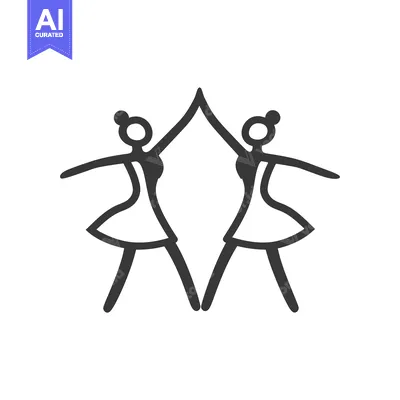 Premium design asset: Two stylized figures dancing with raised arms are presented