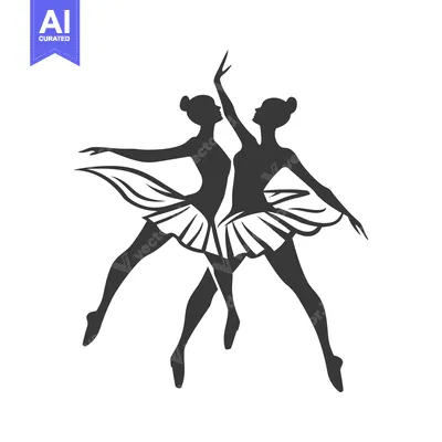 Aset premium populer: Two silhouettes of ballerinas dancing gracefully together on a stage