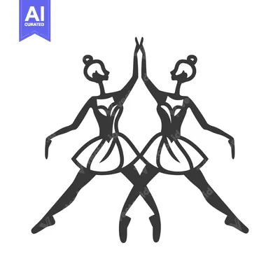 Aset desain premium: Two stylized dancers performing in ballet with graceful movement