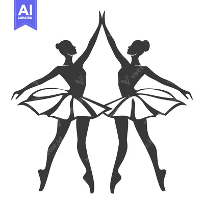 Two graceful ballet dancers performing a synchronized dance pose toget