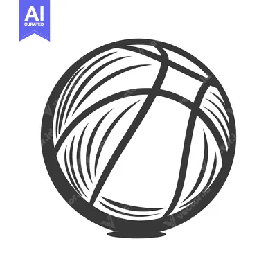 Aset premium populer: An illustrated grayscale basketball graphic showing its textured surfa